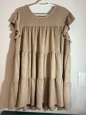 indigo soul Taupe Tiered Ruffle Dress